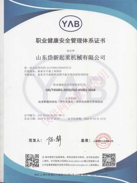 職業(yè)健康安全管理體系證書(shū)